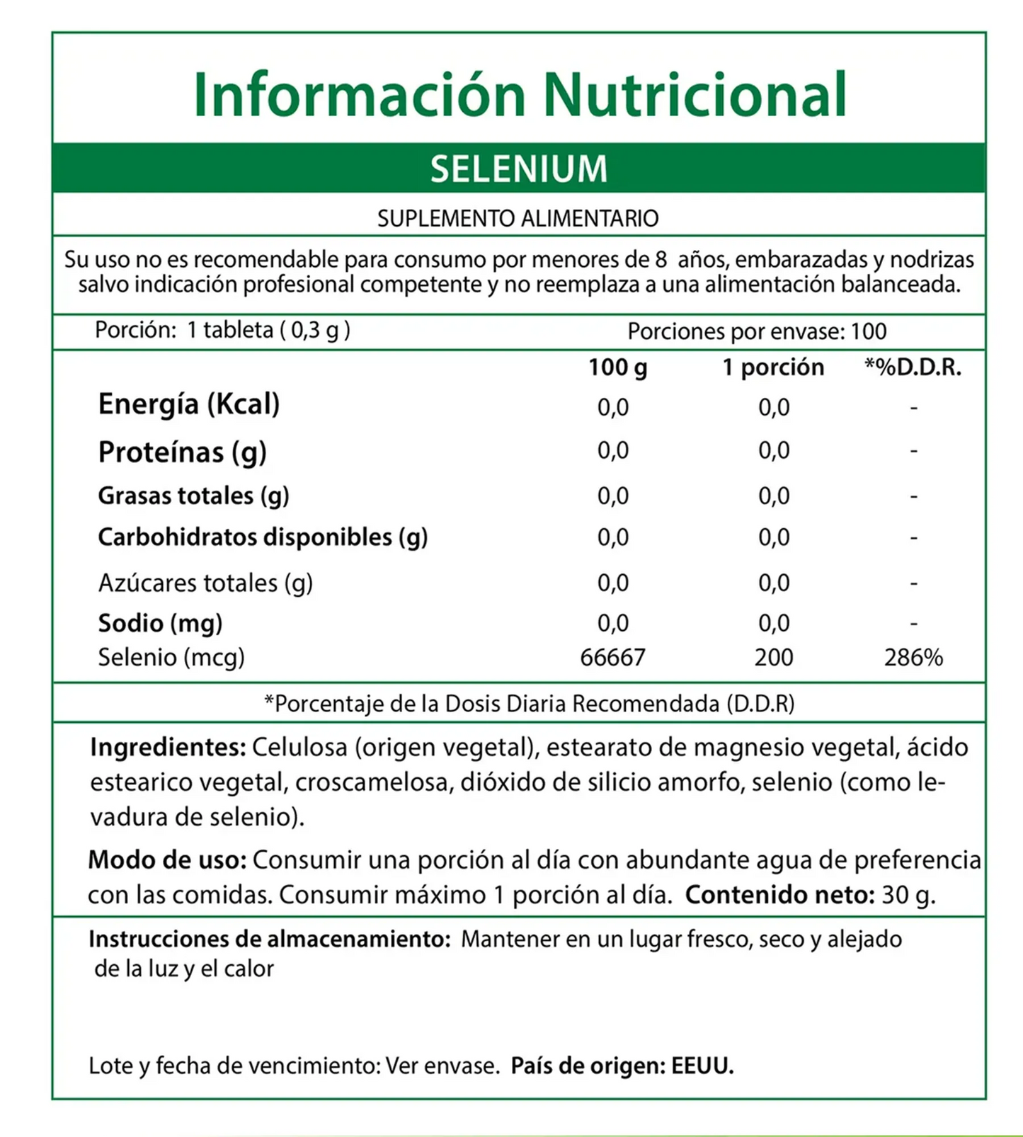 SELENIUM 200 MG. 100 tabletas