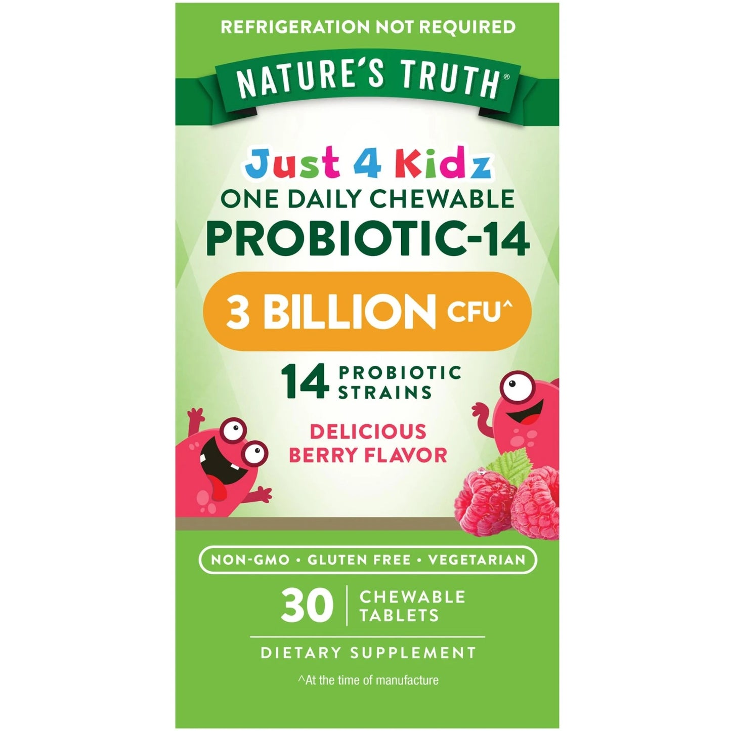 Nature's Truth, Just 4 Kidz, Un probiótico masticable diario 14, Baya deliciosa, 30 comprimidos masticables