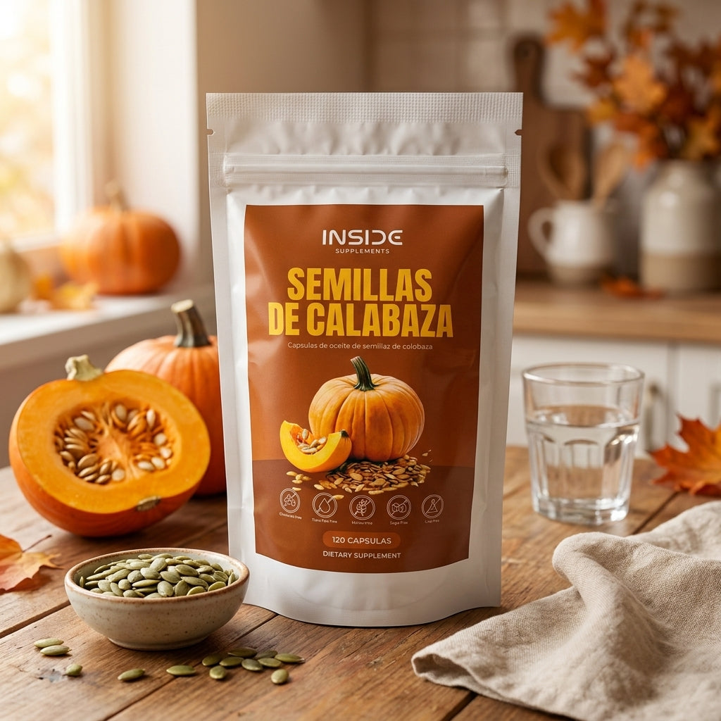 Semillas de Calabaza INSIDE con calabaza y semillas, imagen ilustrativa