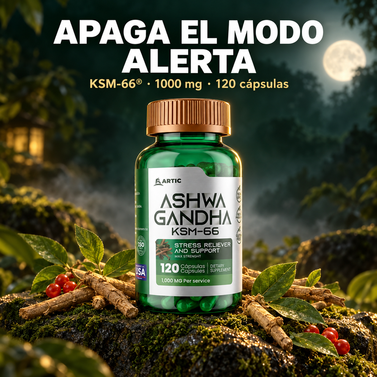 Ashwagandha KSM-66 Artic: apaga el modo alerta, 1000 mg, 120 cápsulas
