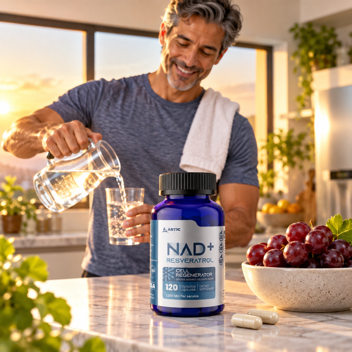 Rutina de mañana con NAD+ Resveratrol