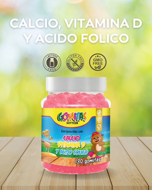 Gomitas Kids l Calcio, Vitamina D y Ácido Fólico – 130 unidades