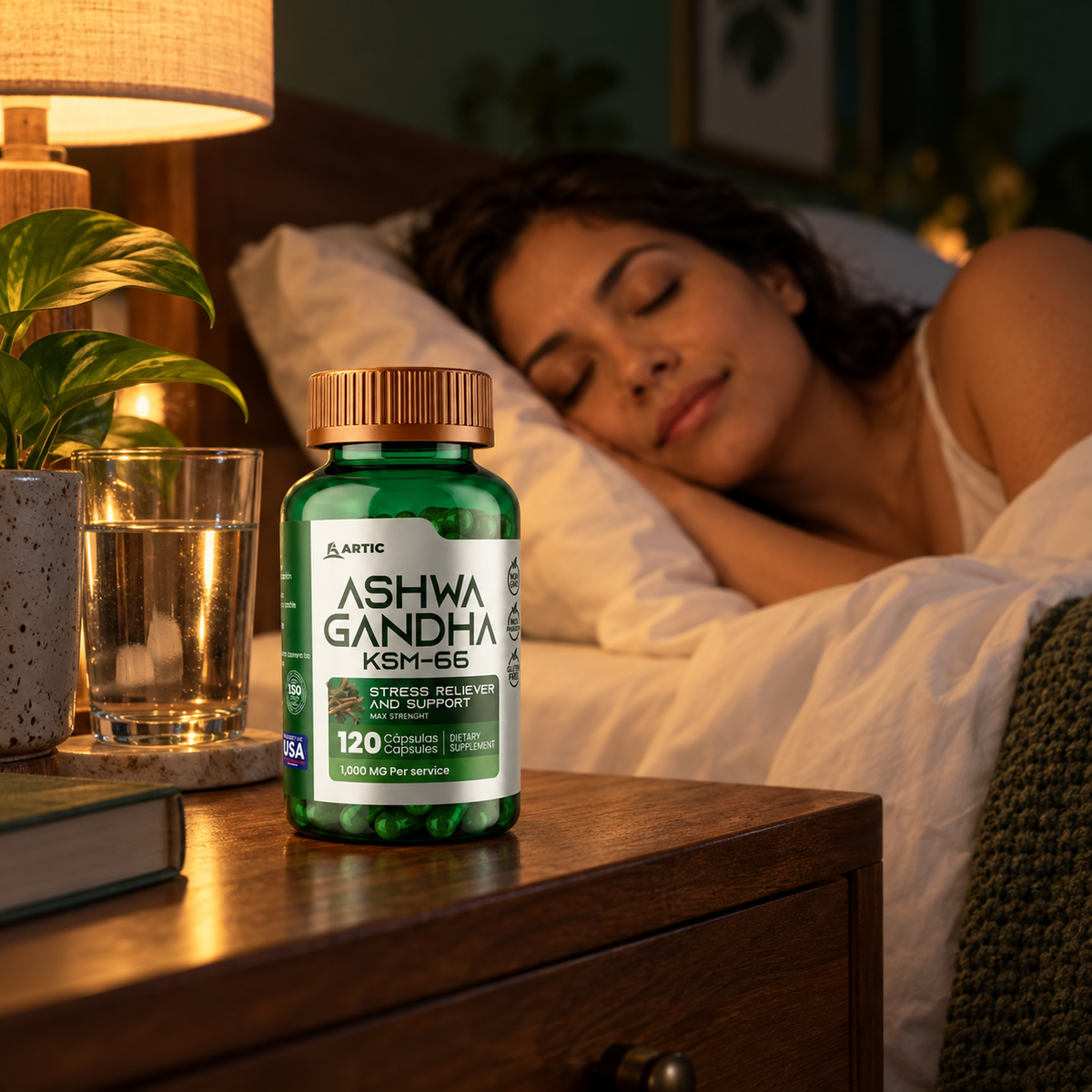 Descanso reparador con Ashwagandha KSM-66 en la mesa de noche