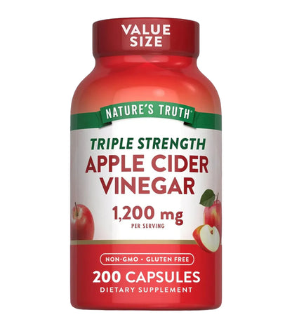 Apple Cider Vinegar. 1 200 mg (per 2). 200 cápsulas.