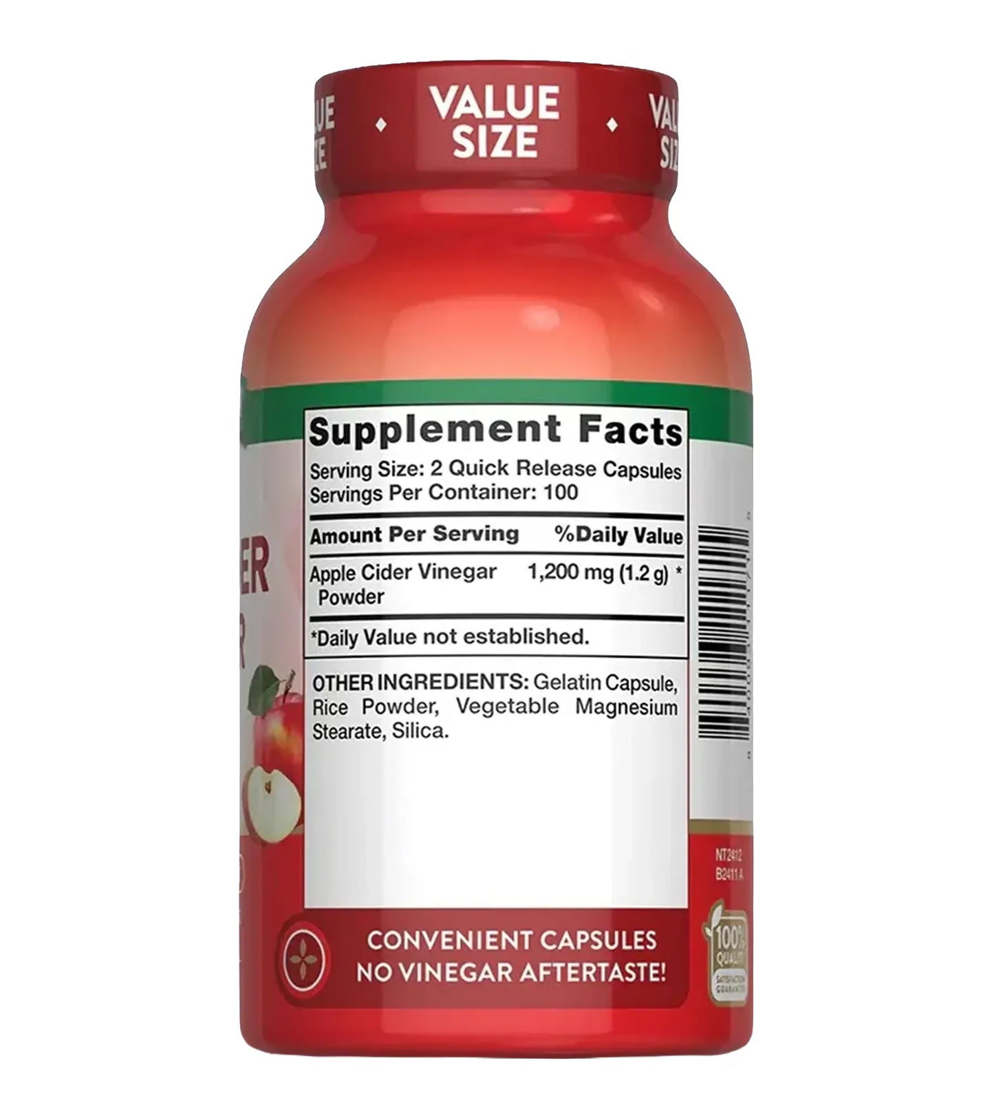 Apple Cider Vinegar. 1 200 mg (per 2). 200 cápsulas.