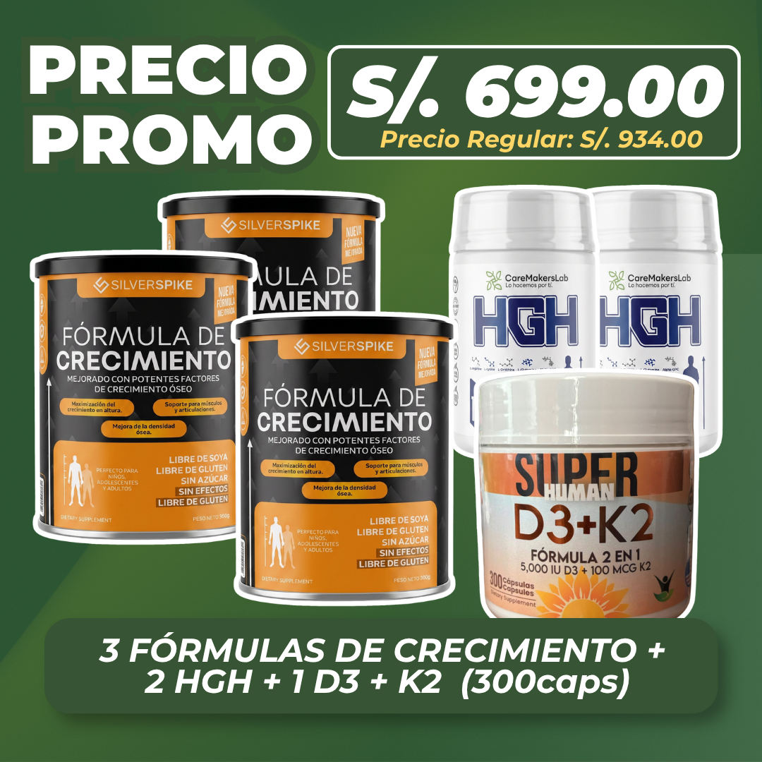 Pack Crecimiento Premium (3 Fórmula + 2 HGH + D3+K2)