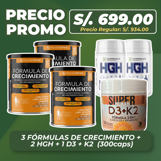 Pack Crecimiento Premium (3 Fórmula + 2 HGH + D3+K2)