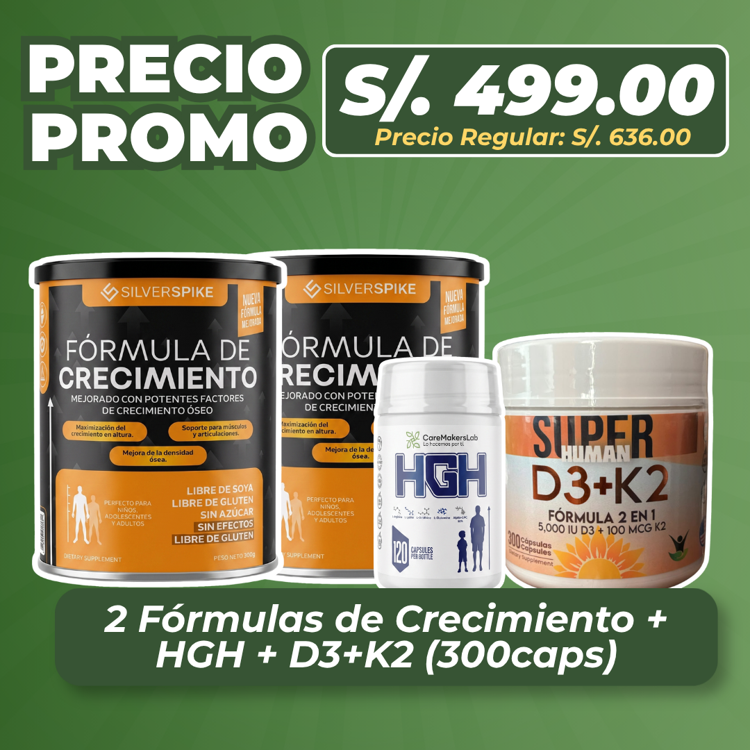 Pack Crecimiento Completo (2 Fórmula + HGH + D3+K2)