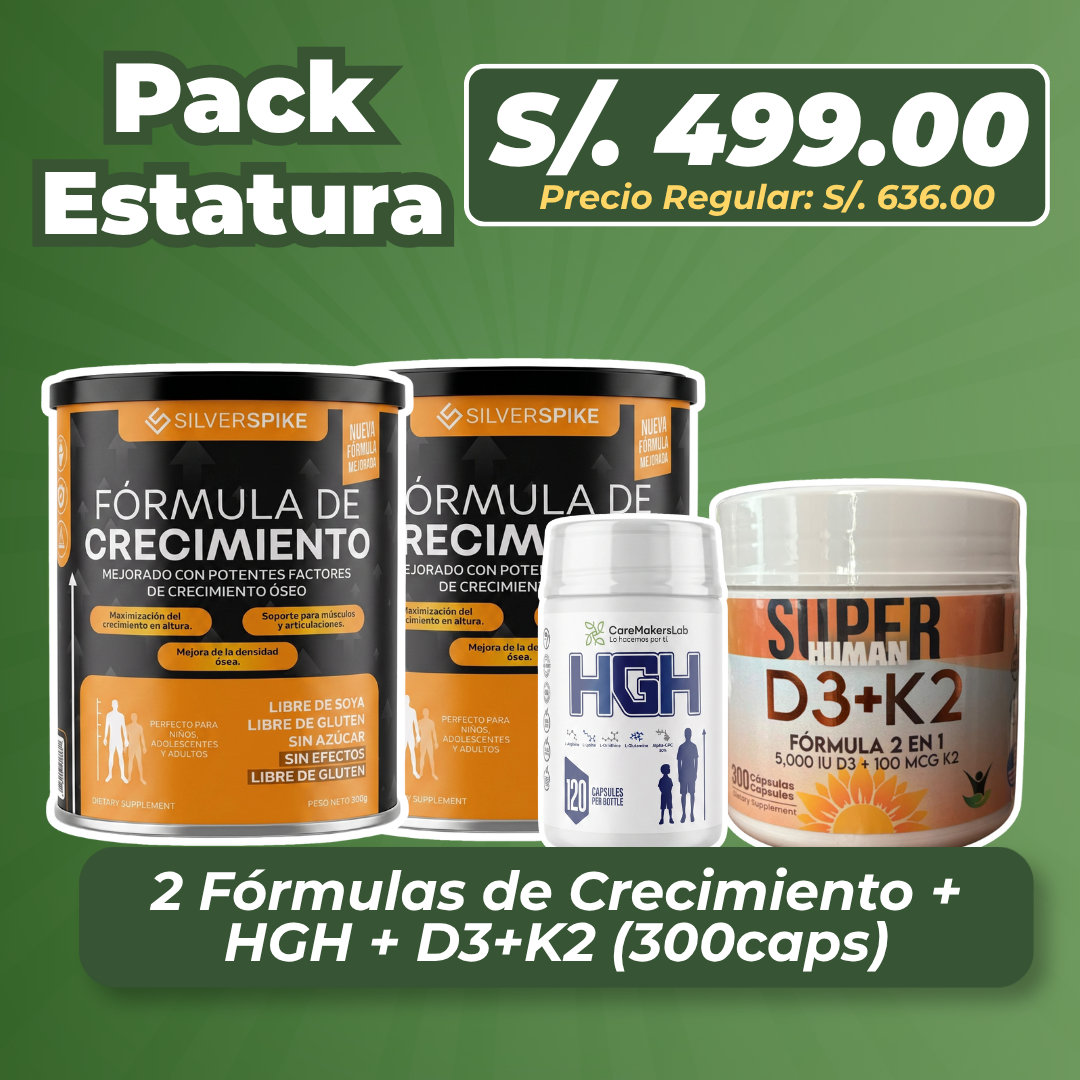 Pack Crecimiento Completo (2 Fórmula + HGH + D3+K2)