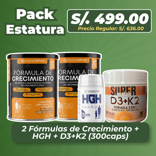 Pack Crecimiento Completo (2 Fórmula + HGH + D3+K2)