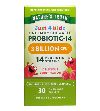 Nature's Truth, Just 4 Kidz, Un probiótico masticable diario 14, Baya deliciosa, 30 comprimidos masticables. 30 tabletas