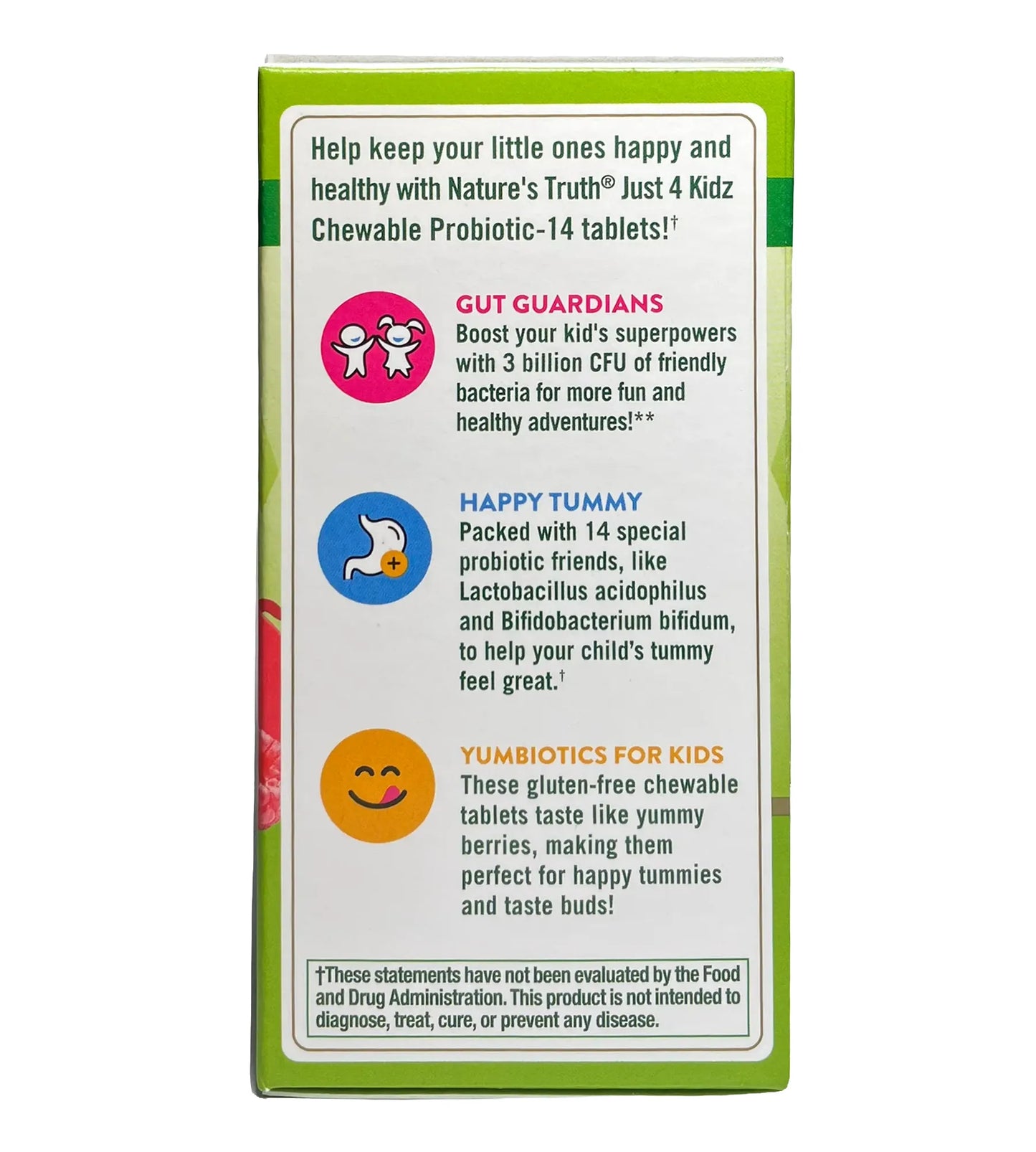 Nature's Truth, Just 4 Kidz, Un probiótico masticable diario 14, Baya deliciosa, 30 comprimidos masticables. 30 tabletas