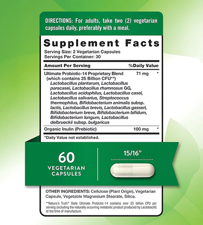 PROBIOTICS 25 BILLION CFU. 60 cápsulas