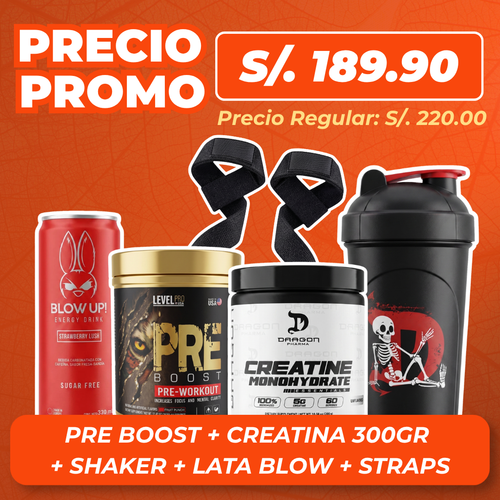 Pre Boost Level Pro + Creatina dragon pharma 300gr + Regalos