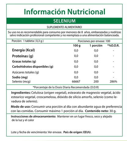 SELENIUM  200 MG. 100 tabletas