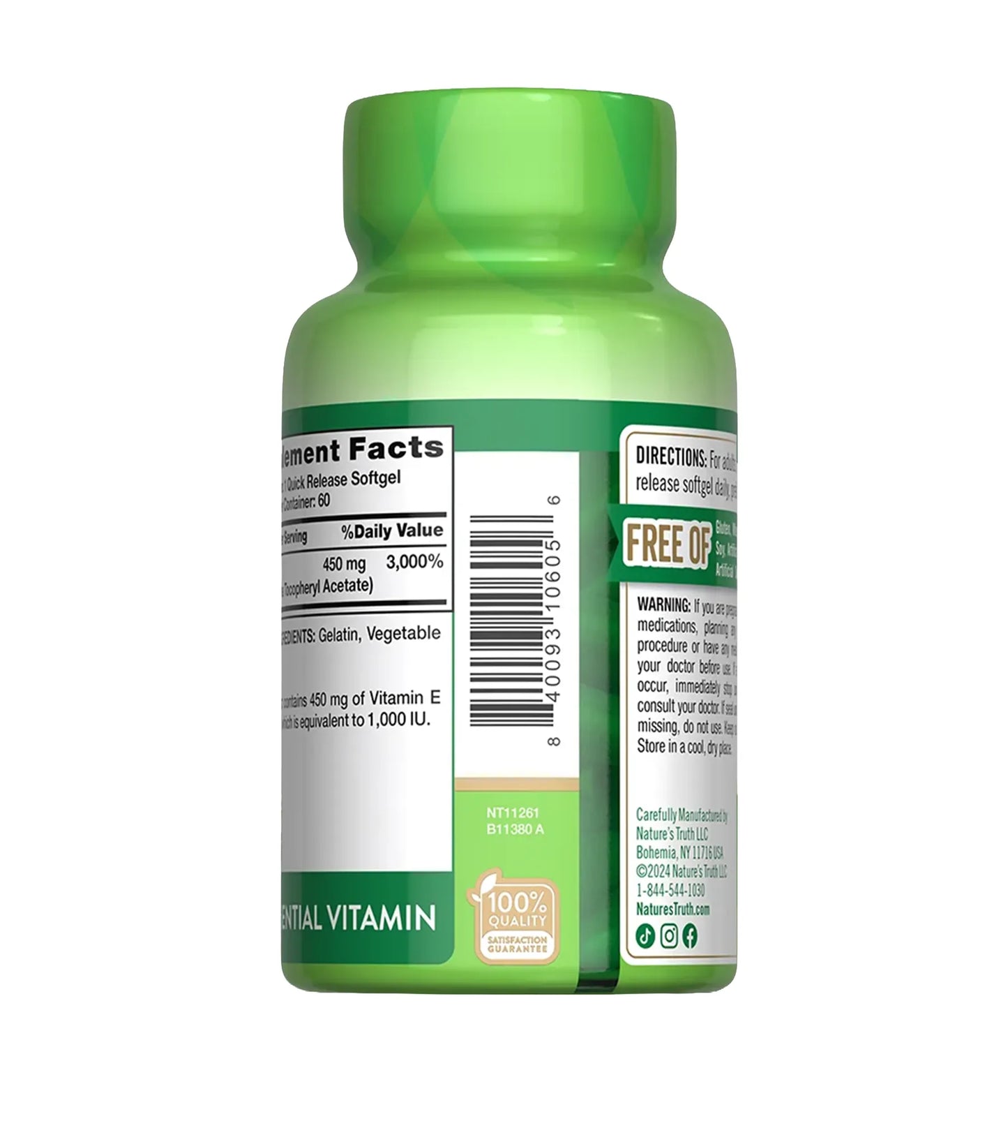 VITAMINA E 1 000 IU PURE DL ALPHA 450MG. 60 cápsulas