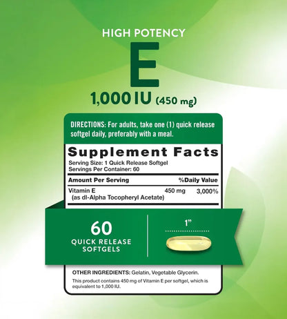 VITAMINA E 1 000 IU PURE DL ALPHA 450MG. 60 cápsulas