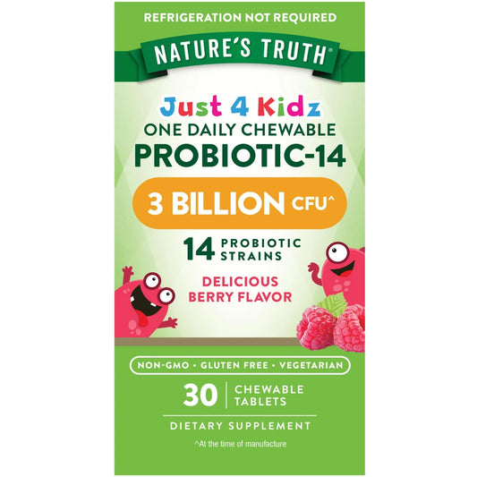 Nature's Truth, Just 4 Kidz, Un probiótico masticable diario 14, Baya deliciosa, 30 comprimidos masticables