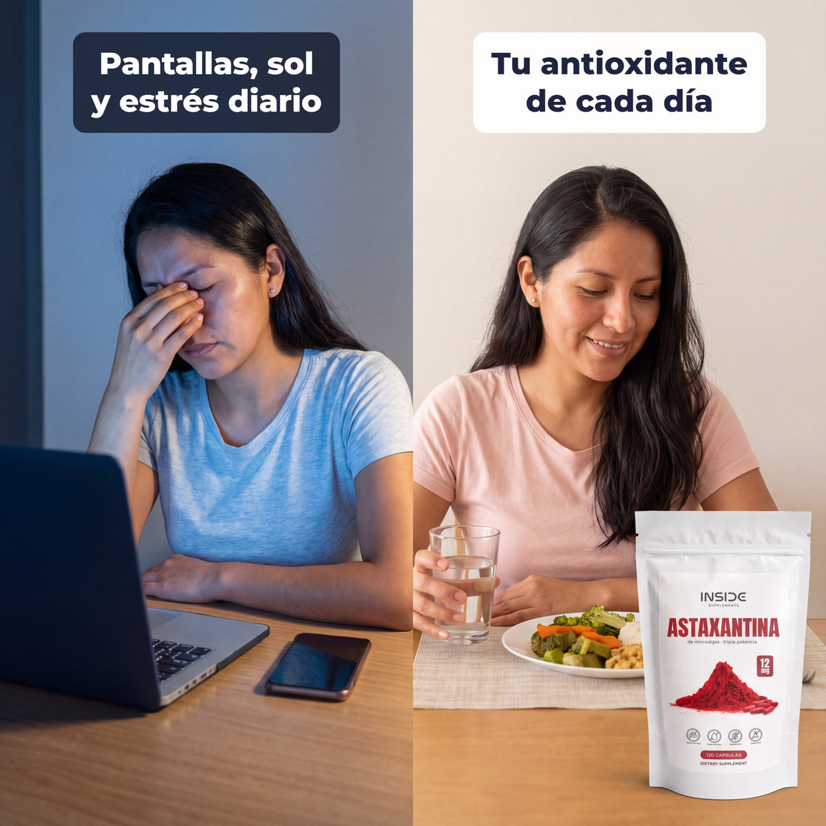 Imagen ilustrativa: pantallas y estrés diario frente a la rutina con astaxantina