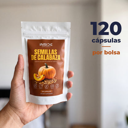 Bolsa de 120 cápsulas en la mano